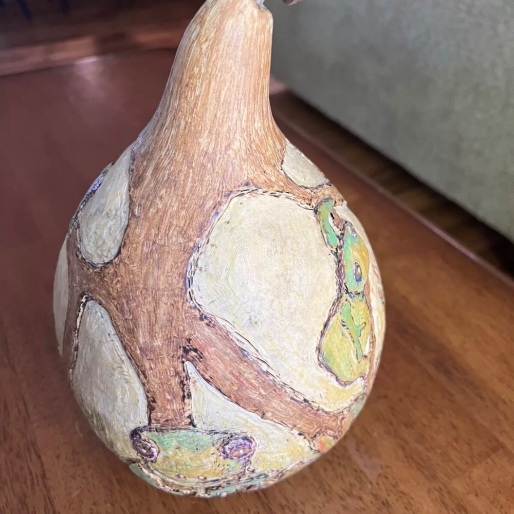 Handmade Carved Painted Signed Intricate Detailed Tree Frog Gourd Art Decor 12” - Picture 5 of 13
